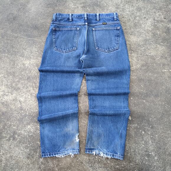 Vintage Rustler Jeans 34x30 Distressed Blue Pants Western Faded Denim Wrangler - Picture 3 of 8
